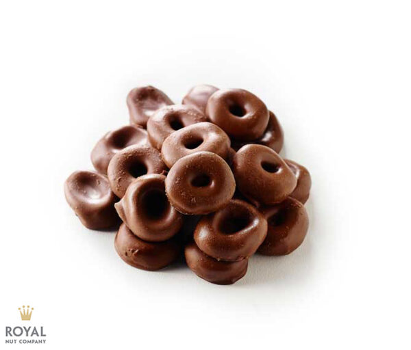 white background image with a group of Chocolate Aniseed Rings in the middle
