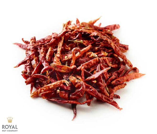 white background image with a pile of Red Whole Chilli