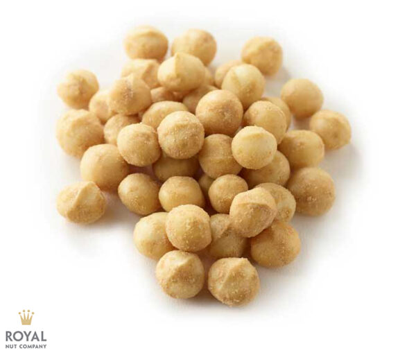 a white background image with a pile of wasabi macadamia