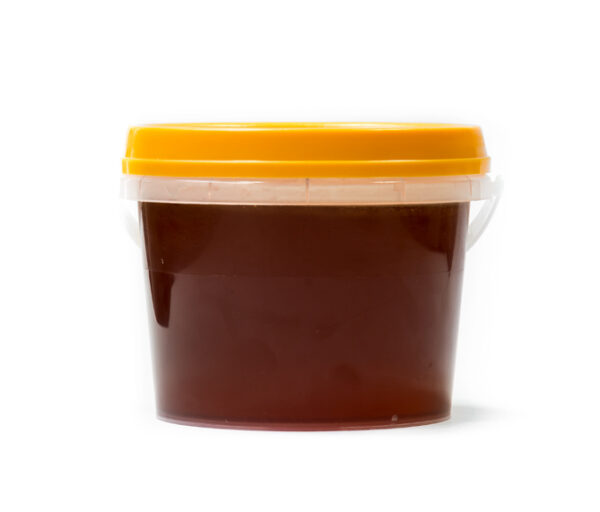 white background image with a bucket of Australian Pure Honey.