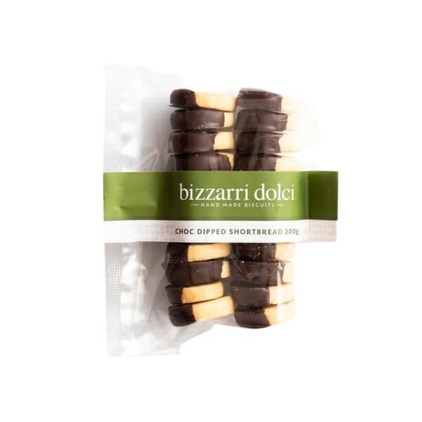A bag with chocolate dipped biscuits