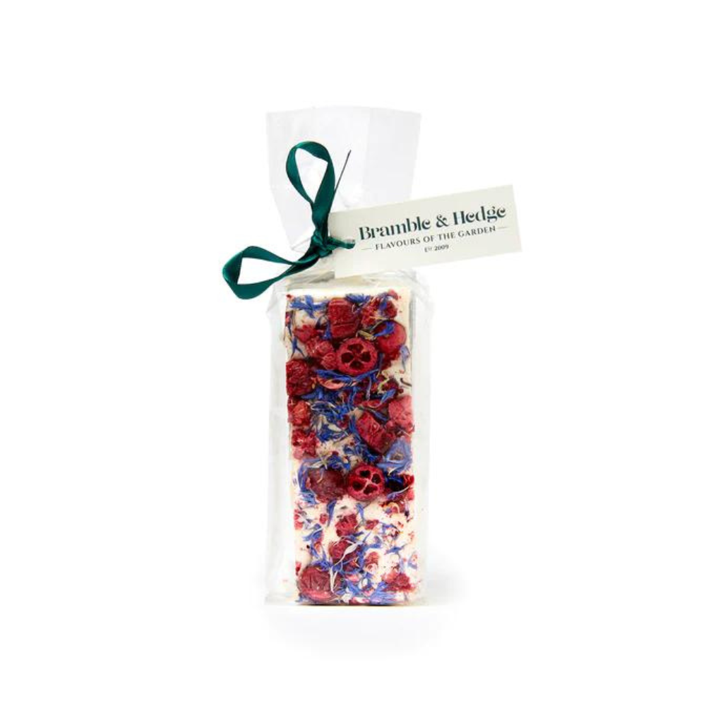 Cranberry & Raspberry, Orange Zest & Belgian White Chocolate Nougat White background image with a Cranberry & Raspberry, Orange Zest & Belgian White Chocolate Nougat