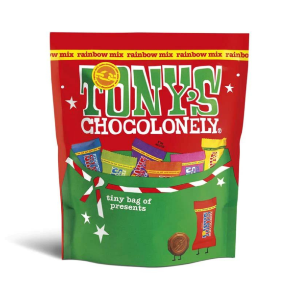 A white background image with a bag of Tony's tiny bag of presents