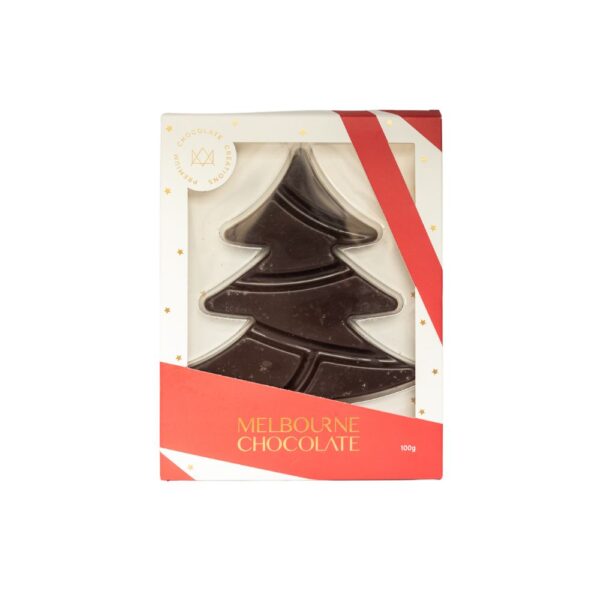 A white background image with a dark chocolate xmas tree