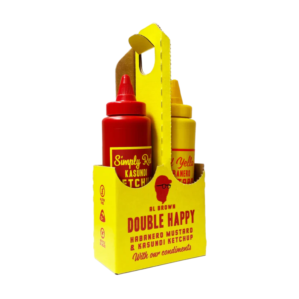 Al Brown Double Happy Sauces A white background image with a box of Al Brown Double Happy Sauces