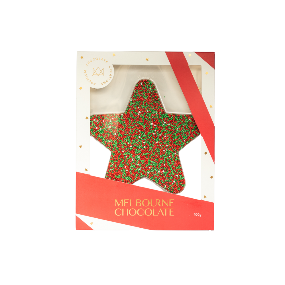 Milk chocolate speckle star A white background image with a box of Milk chocolate speckle star
