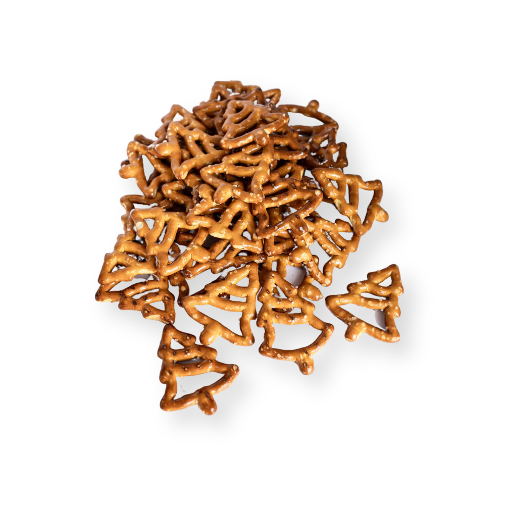 Christmas pretzels A white background image with a pile of christmas pretzels