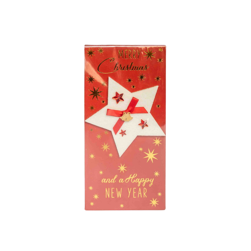milk chocolate christmas bar A white background image with a milk chocolate christmas bar