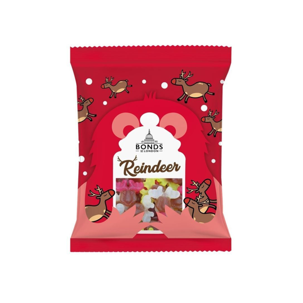 reindeer gummies A white background image with a bag of reindeer gummies