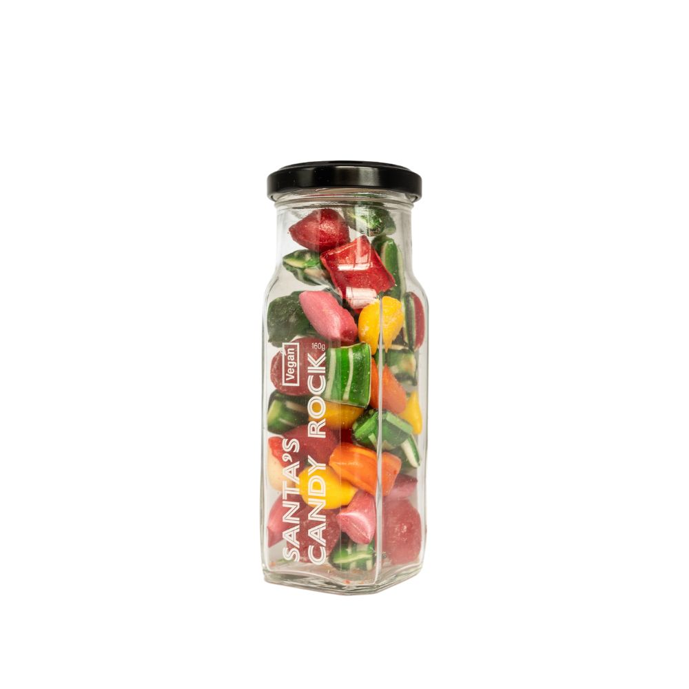 Vegan santa's candy rock A white background image with a jar of Vegan santa's candy rock