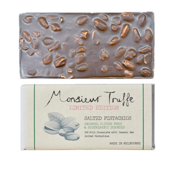 Monsieur Truffle milk chocolate & salted pistachios bar