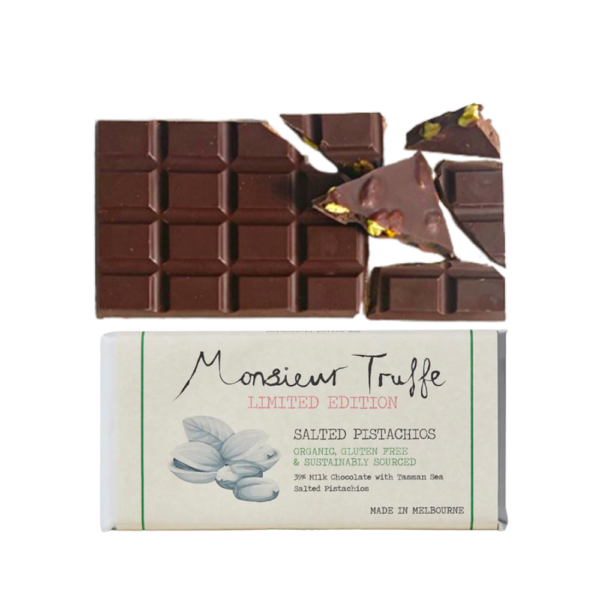 Monsieur Truffle milk chocolate & salted pistachios bar