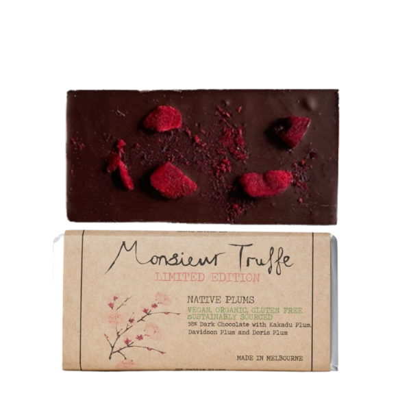Monsieur Truffle vegan dark chocolate native plums bar