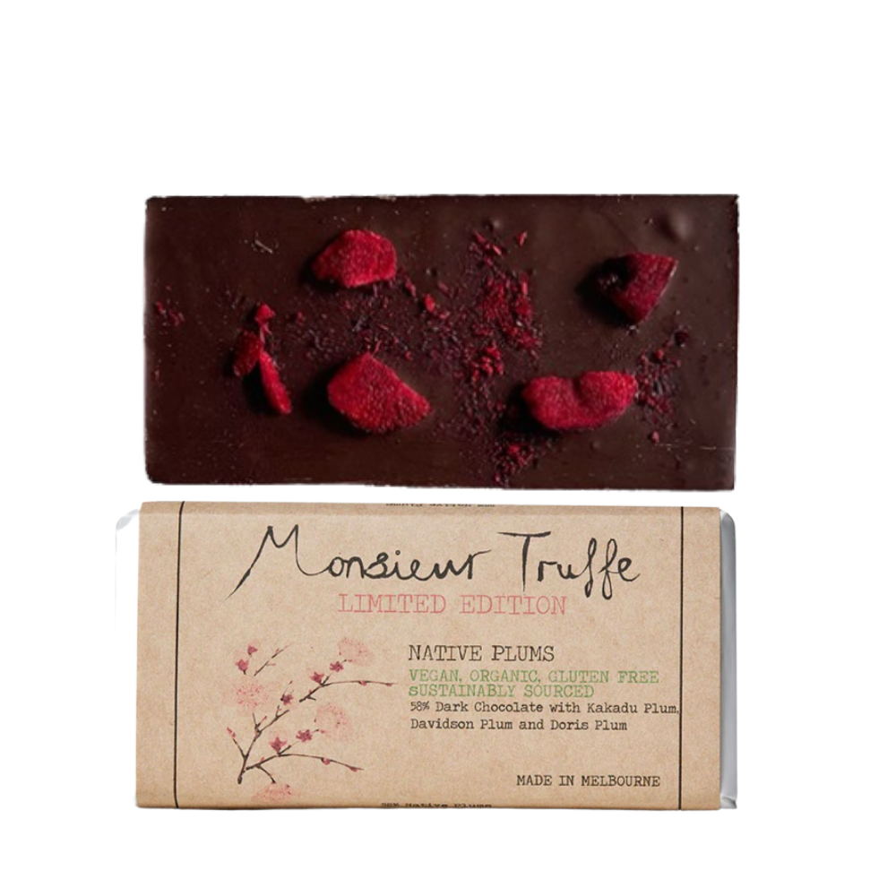 Monsieur Truffle vegan dark chocolate native plums bar