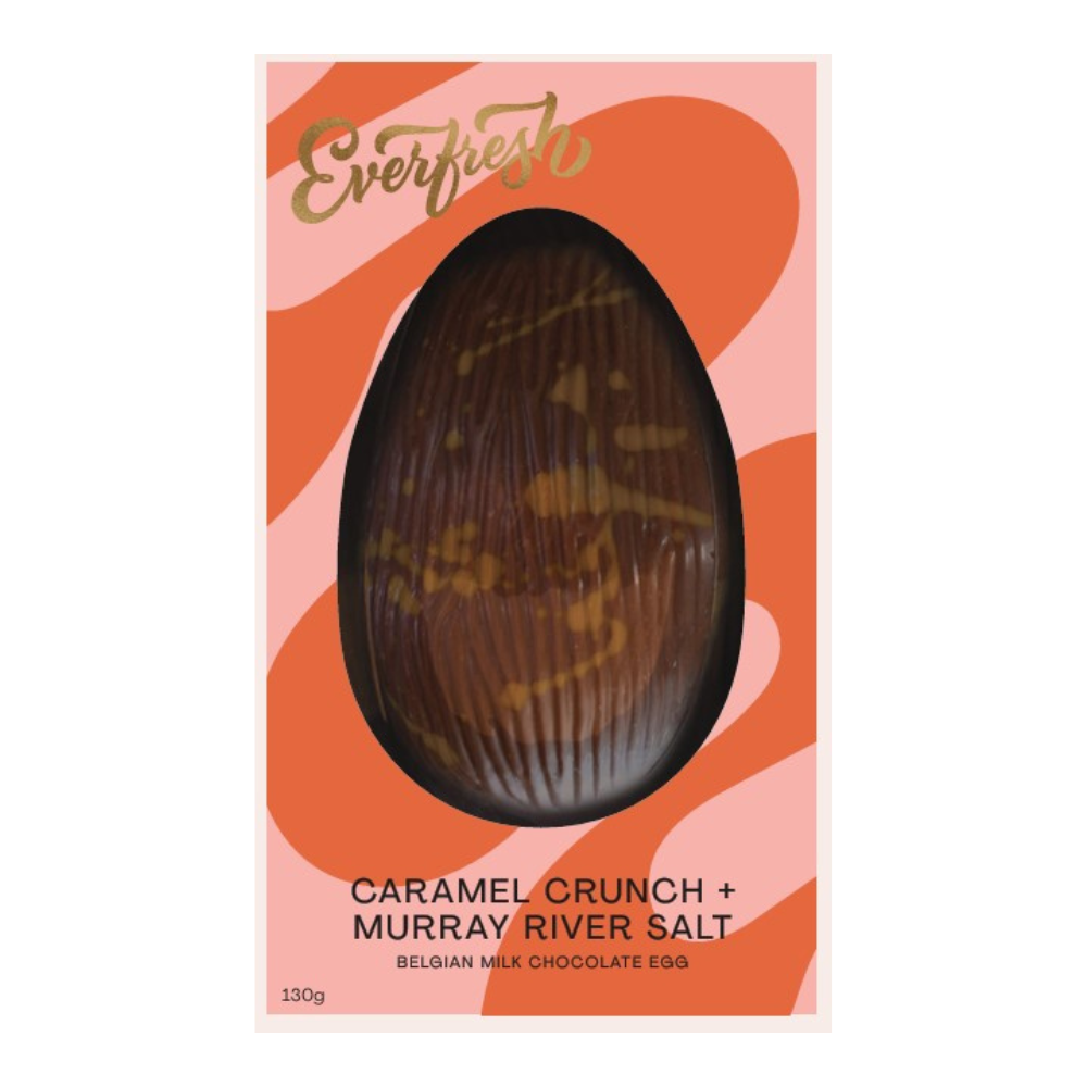 Everfresh caramel crunch with murray river salt Belgian milk chocolate egg