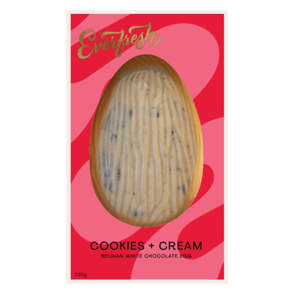 Everfresh cookies and cream Belgian white chocolate egg