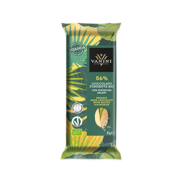 Vanini 56% organic dark chocolate with salted pistachios