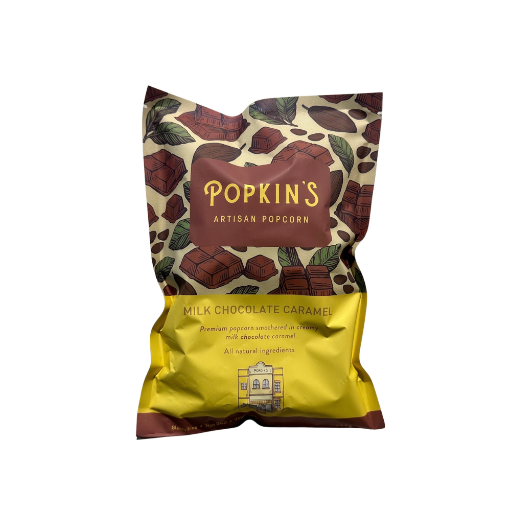Popkin's artisan popcorn milk chocolate caramel flavour