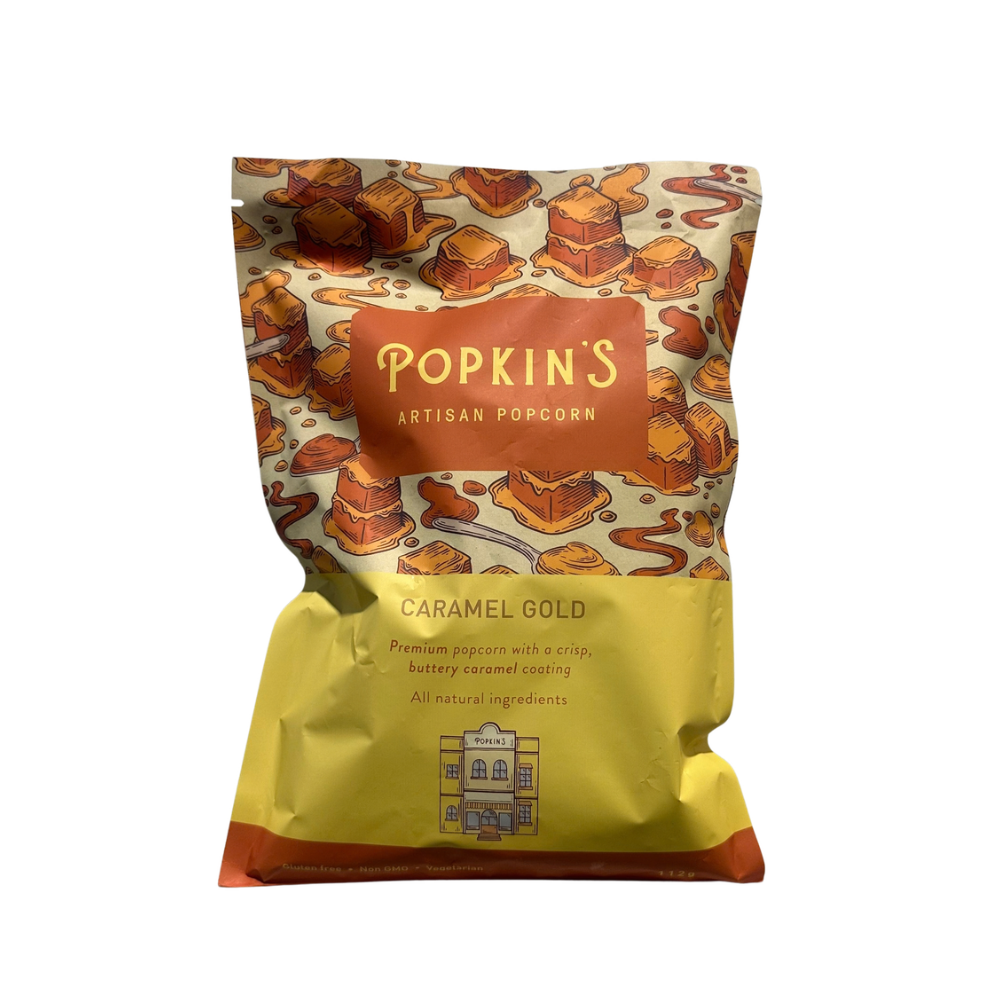 Popkin's artisan popcorn caramel gold flavour